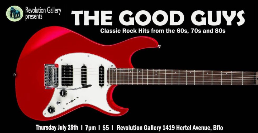 GOOD_GUYS_JULY25th-2 Red electric guitar promoting rock music event.