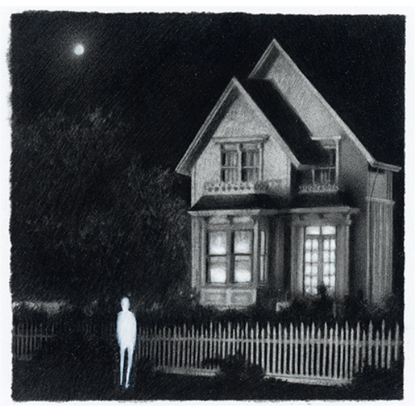 </br><b>Babs Webb</b></br><i>It’s in There</i></br>Powdered graphite on bristol<br>4.3” x 4.5” •  $250. <br>