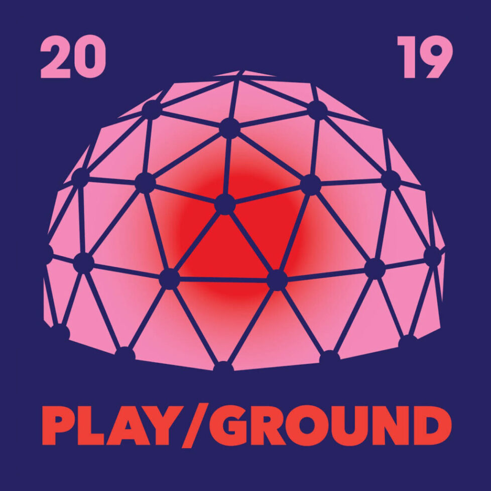 PlayGround-2019-white-border-01-1 Geometric dome with "PLAY/GROUND" text, 2019.
