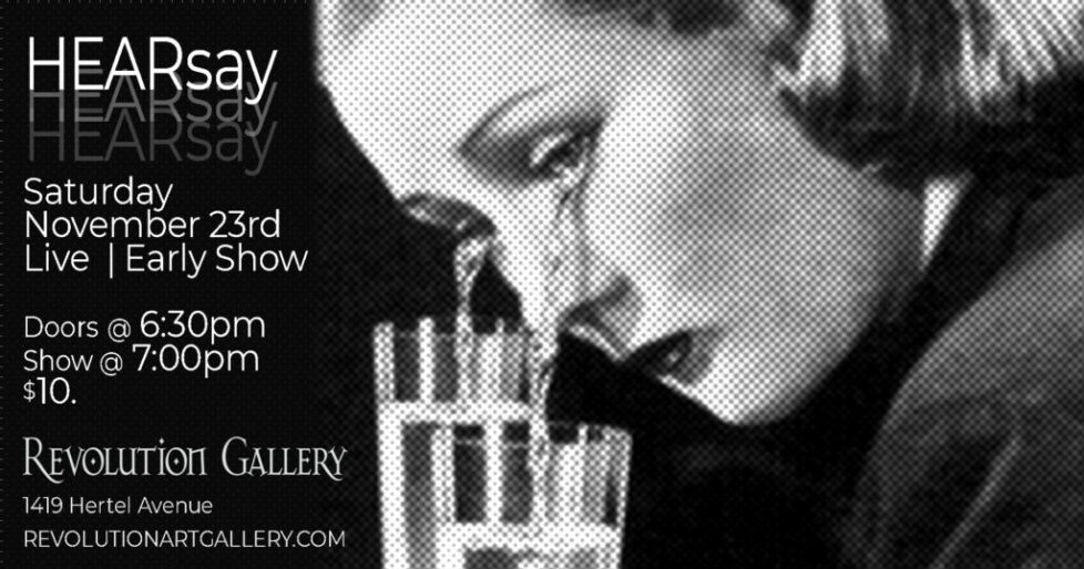 HEARsay_NOVEMBER23rd-1 Woman crying with event details overlay.