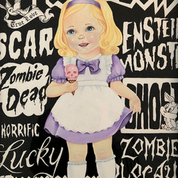 </br><b>Kerri Hobba</b></br><i>Skull Ice Cream Girl</i></br>Acrylic / Ink<br>16.5” x 11.5” (unframed)  18” x 13” (framed) •  $450. 