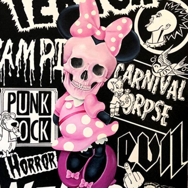 </br><b>Kerri Hobba</b></br><i>Skull Minnie Mouse</i></br>Acrylic / Ink<br>16.5” x 11.5” (unframed)  18” x 13” (framed) •  $450. <br>