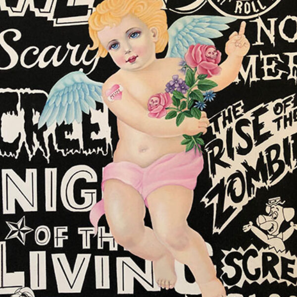 </br><b>Kerri Hobba</b></br><i>Tattooed Cupid</i></br>Acrylic / Ink<br>16.5” x 11.5” (unframed)  18” x 13” (framed) •  $450. <br>