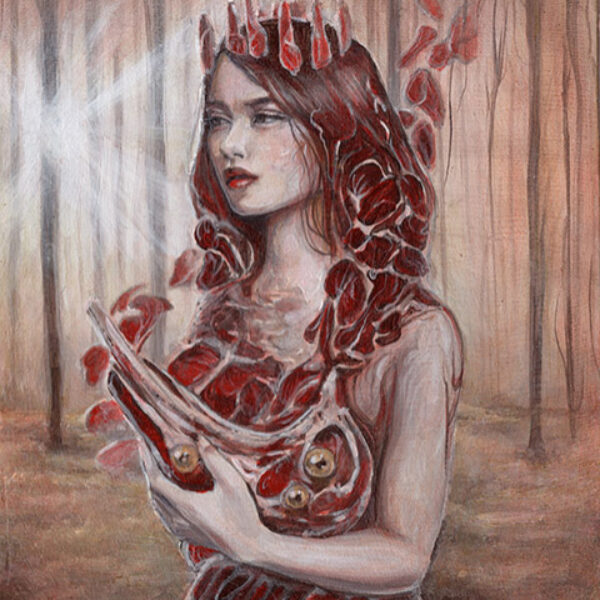 </br><b>Samantha Shumaker</b></br><i>Meat</i></br>Acrylic on panel<br>5" x 6.5”  •  $275. <br>