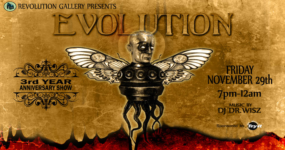 evolution-banne3-1 Evolution event flyer with mechanical figure.