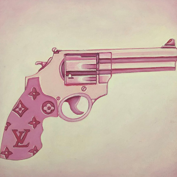 </br><b>Kerri Hobba</b></br><i>L.V. Gun</i></br>Acrylic<br>5” x 5”  •  $90.</br>