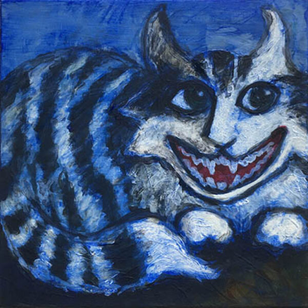 </br><b>Sally Snow</b></br><i>Cheshire Grin</i></br>Acrylic<br>5” x 5”  •  $75.</br><font size="+9"><font color="red">  •</font></font>