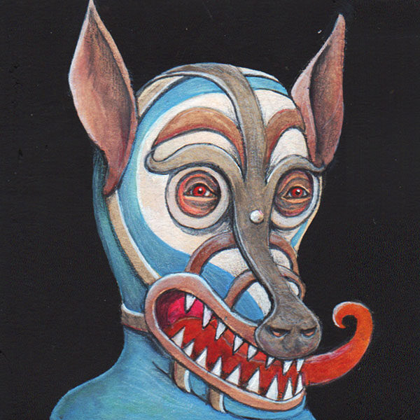 </br><b>Sergio Masala</b></br><i>A Wolf Mask</i></br>Acrylics on Paper<br>5” x 5”  •  $140.</br>