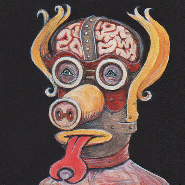 </br><b>Sergio Masala</b></br><i>Brain Mask</i></br>Acrylics on Paper<br>5” x 5”  •  $140.</br>