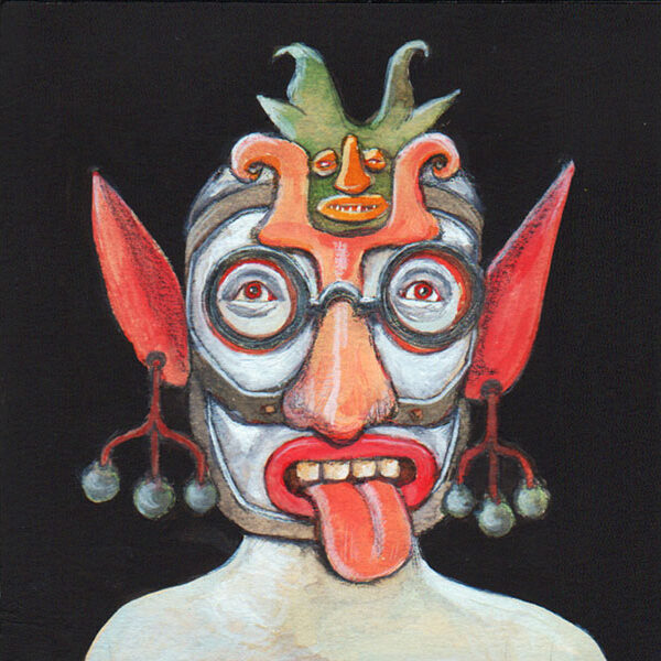 </br><b>Sergio Masala</b></br><i>Tongue Mask</i></br>Acrylics on Paper<br>5” x 5”  •  $140.</br>