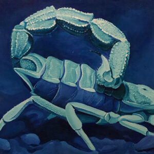 A painting of a scorpion in the dark.