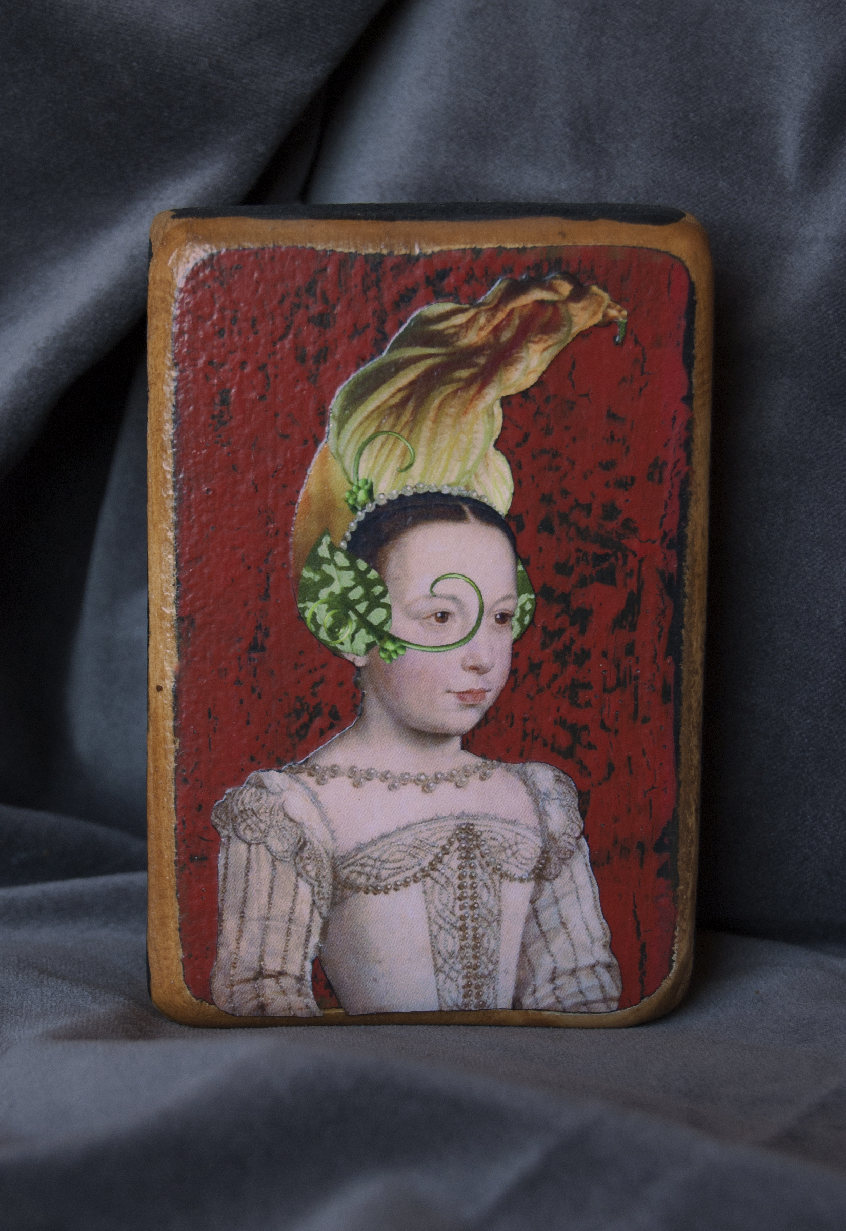 KASS_COPELAND_ABIGAIL A painting of a woman with a banana on her head.