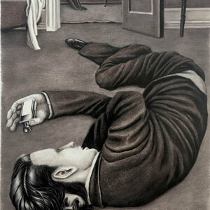 A man laying on the ground with his hands in his pockets.