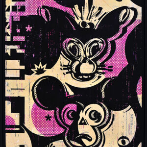 A painting of mickey mouse and minnie mouse.