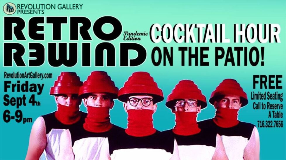 RETRO_REWIND_PANDEMIC_SEPTEMBER4th-1-1 People in red hats, retro event poster.