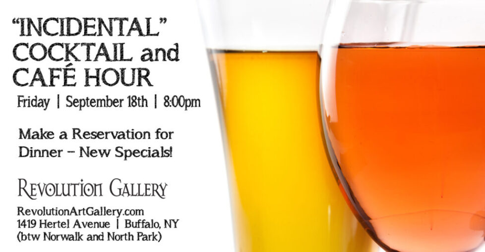 Print Cocktail and café hour event poster.