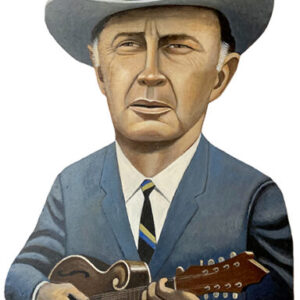 A painting of a man in a cowboy hat holding an instrument.