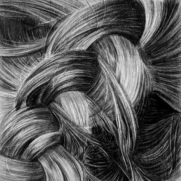 graphite drawing of a close up of hair