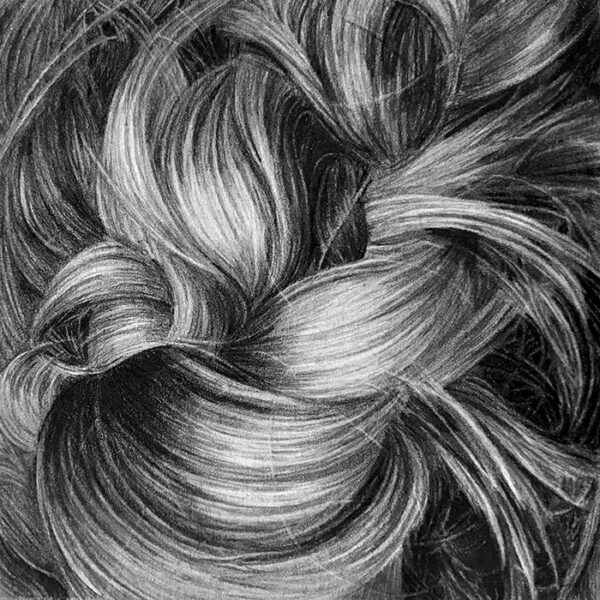 graphite drawing of a close up of hair by Triica Butski