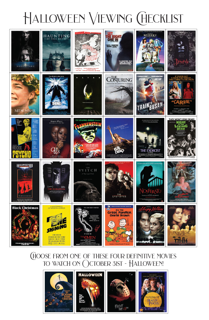 HORROR_MOVIES_CHECKLIST-copy-1 Halloween movie viewing checklist with posters.