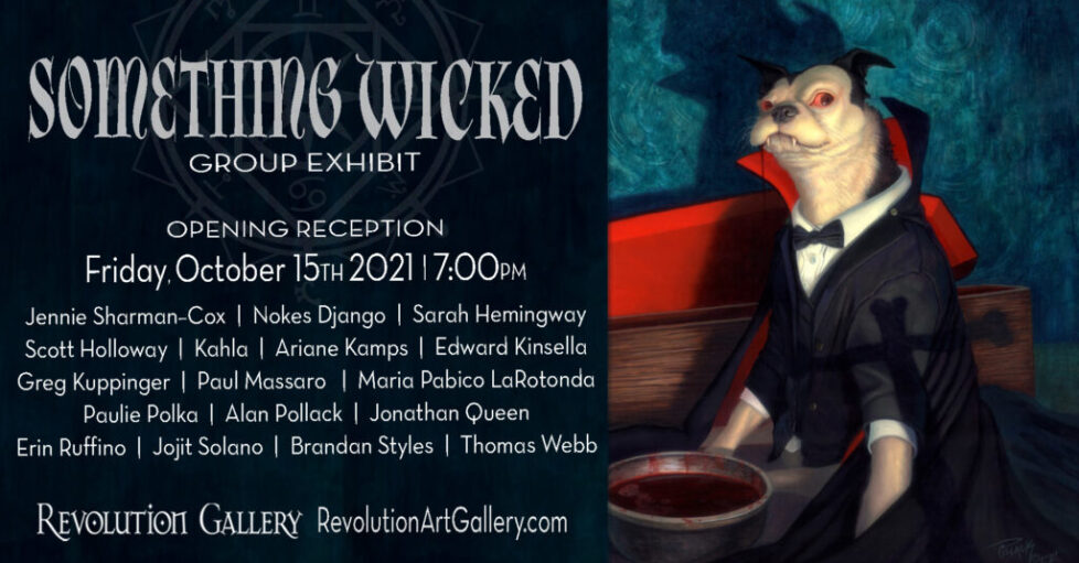 SOMETHING_WICKED_FB_final A painting of a cat sitting on top of a table.