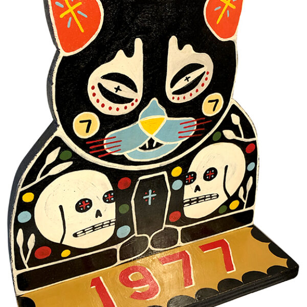 Black Cat Holding Coffin