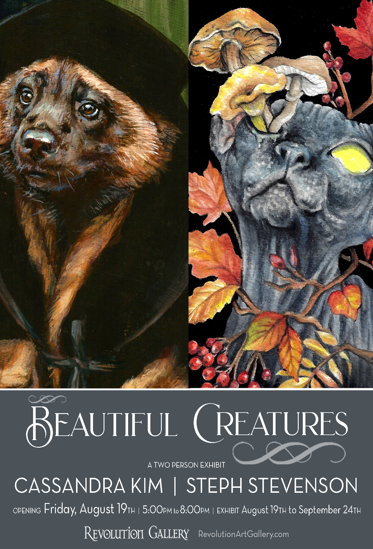 A painting of a bear and a cat.