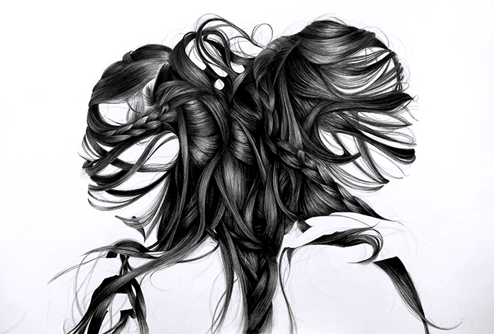 A drawing of long hair with some braids