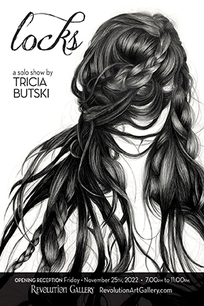 LOCKS_POSTCARD_WEB A drawing of a woman 's hair with long, black braids.
