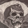 A painting of a skull with a hood on it