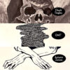 A drawing of a skull and hands with the words " chuck tingley " underneath it.