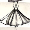 A drawing of an umbrella with a dress on it