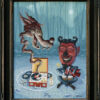 A painting of a man with horns and a devil mask.