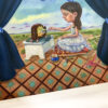 A painting of a girl playing with a toy.