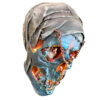 A skull with chains and flames on it
