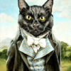 A painting of a cat dressed in clothes