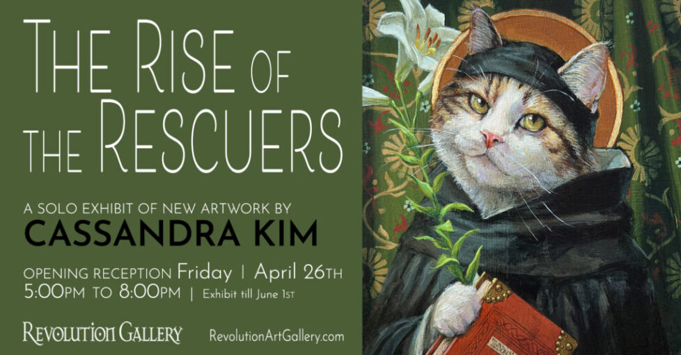 RG_THE_RISE_OF_THE_RESCUERS_FB A painting of a cat with flowers on it.