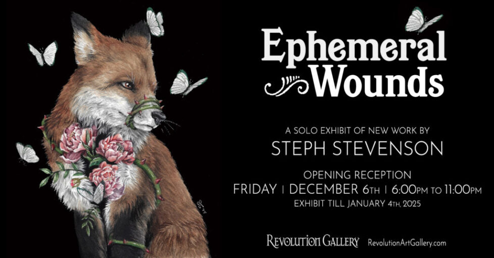 EPHEMERAL_WOUNDS_DECEMBER6th_FB A poster of the exhibition featuring a stuffed animal.