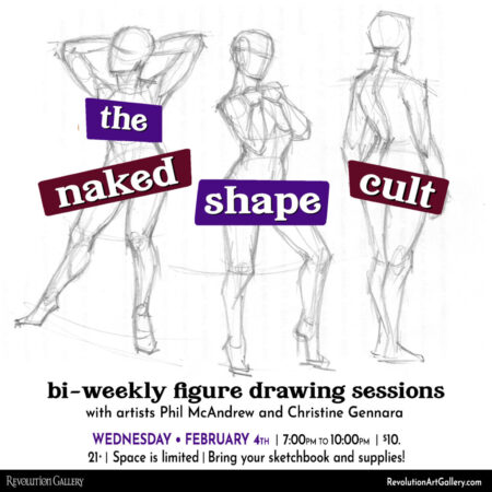 NAKED_SHAPE_CULT_FEBRUARY4th-1024x1024-450x450-1 Figure drawing session promotional sketch poster.